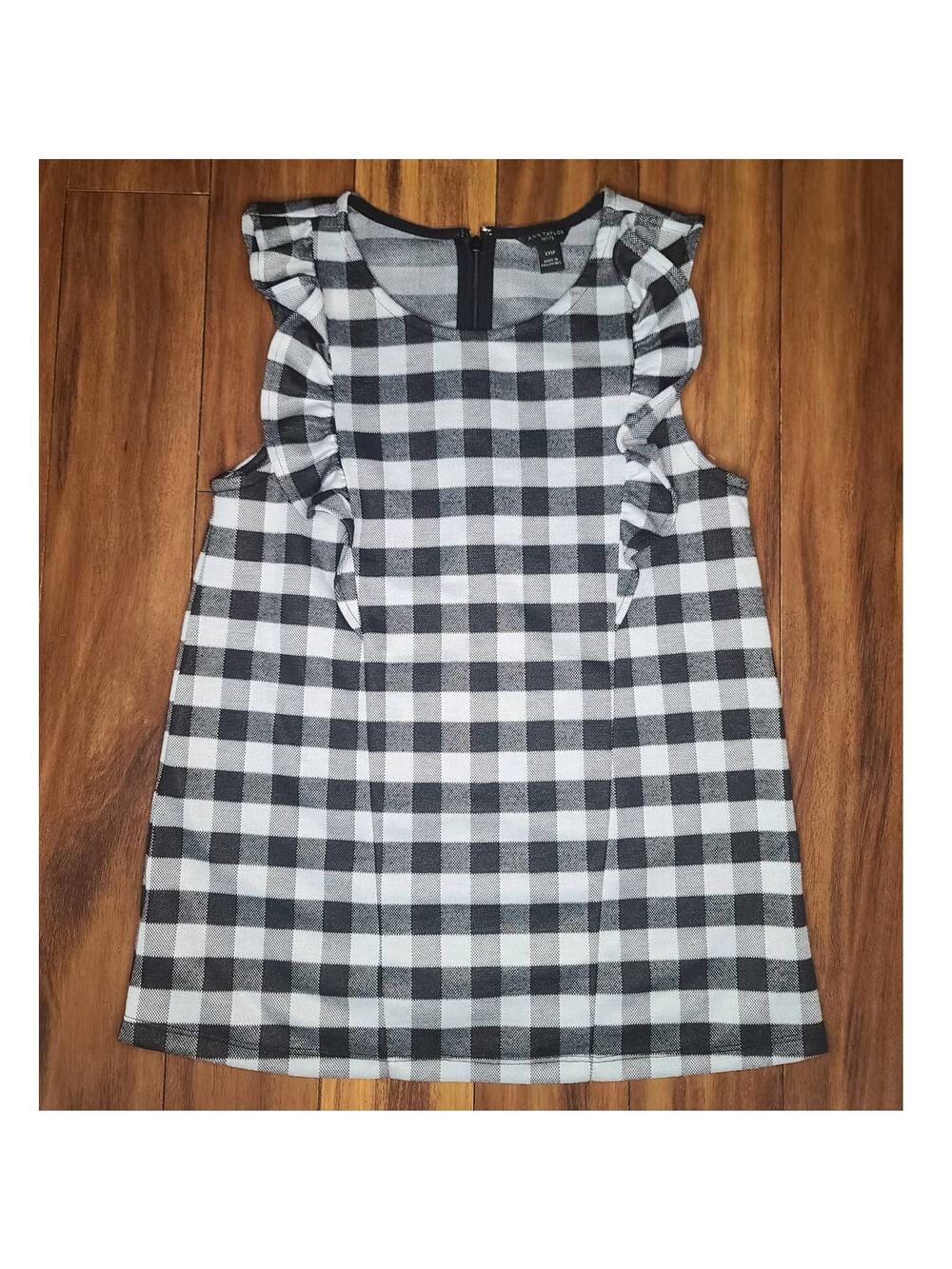 Ann Taylor black white plaid gingham ruffle sleeveless blouse - XXS petite XXSP
